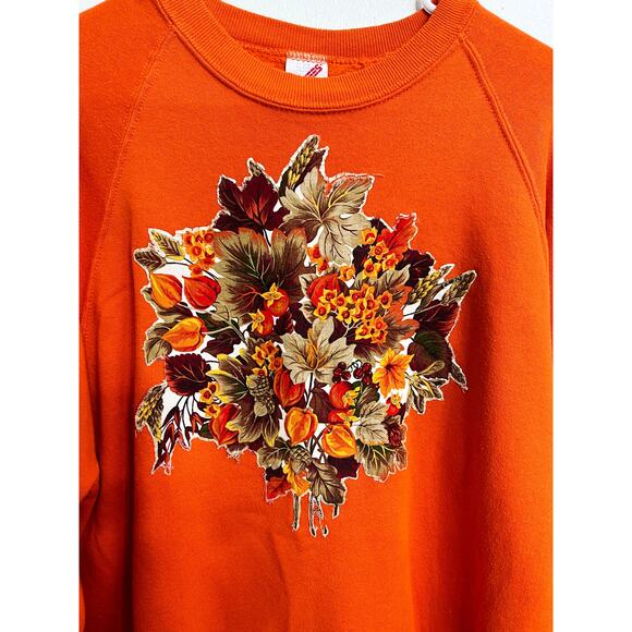 Vintage Handmade Jerzees Fall Halloween Leaves Orange Grandma Sweater Size XL - Picture 4 of 6